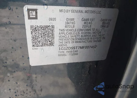 2021 Chevrolet Malibu Fwd Lt из США, поврежденный, VIN 1G1ZD5ST7MF007457